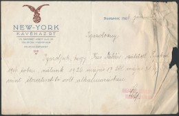 1926 Bp., A New-York Kávéház által Kiállított Munkáltatói... - Ohne Zuordnung