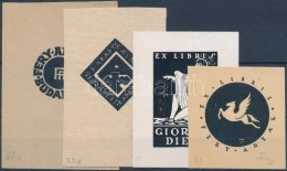 Fery Antal (1908-1944): 4 Db Ex Libris, Fametszet, Linó, Klisé, Papír, Jelzettek,... - Sonstige & Ohne Zuordnung