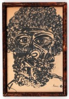 Kass Jelzéssel: Férfi Fej. Tus, Papír, üvegezett Keretben, 28×19 Cm - Sonstige & Ohne Zuordnung