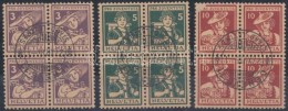 O 1916 Pro Juventute Mi 130-132 Négyestömbök / Blocks Of 4 (1 Sarok Sérült / 1 Corner... - Andere & Zonder Classificatie