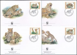 ** 2005 WWF: Leopárd Négyestömb + Sor 4 FDC-n + Kisív Mi 592-595 - Altri & Non Classificati