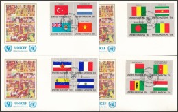 1980 Zászlók (I) Sor 4 Négyestömbben Mi 348-363 4 Db UNICEF FDC-n - Other & Unclassified