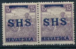 ** SHS 1918 Fehérszámú Arató 15f Pár (44.000) / Mi 60 Pair Signed: Bodor... - Sonstige & Ohne Zuordnung