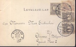 1899 Budapest Képeslap 3 X 1kr + 2kr Bérmentesítéssel Belgiumba - Other & Unclassified