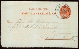 1895 Díjjegyes Zárt LevelezÅ‘lap / PS-letter Card 'STOÓSZ' - 'SZOMOLNOK' - Sonstige & Ohne Zuordnung