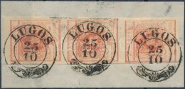 1850 3 X 3kr FüggÅ‘leges Hármascsík Kivágáson / Stripe Of 3 On Cutting HP I.... - Altri & Non Classificati