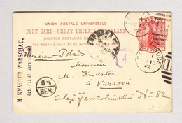 GB Cambridge 13.10.1892 Auf One Penny Ganzsache Nach Varsovie Polen - Sonstige & Ohne Zuordnung