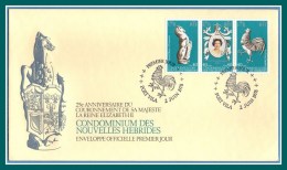 N. Hébrides FDC Couronnement S.M. Elizabeth II 1978 Coq Cheval Horse Tryptique - FDC