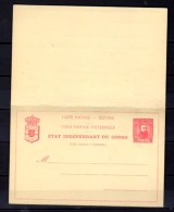 Etat Indépendant Du Congo 1887, Carte Postale Préaffranchie Neuve Avec Réponse - Stamped Stationery