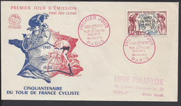 FR -  BELLE ENVELOPPE PREMIER JOUR " CINQUANTENAIRE DU TOUR DE FRANCE CYCLISTE PARIS LE 26 JUILLET 1953 -  TB - - 1950-1959