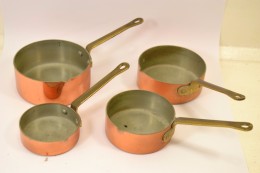 Série De 4 Petites Casserolles Casseroles En Cuivre étamé, Déco Cuisine Gastronomie - Rame