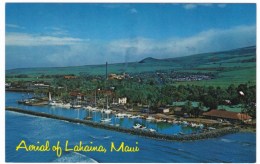 Lahaiana Maui Hawaii, Aerial View Of Town And Marina, Harbor Boats, C1960s/70s Vintage Postcard - Maui
