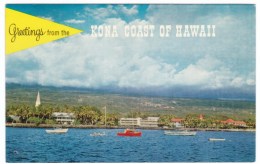 Kailua, Kona, Island Of Hawaii, View Of Coastline, Boats In Water, C1950s Vintage Postcard - Hawaï