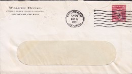 Canada WALPER HOTEL, KITCHENER Ontario 1951 Cover Lettre GVI. Timbre - Covers & Documents