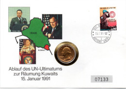 (Gm3)Numisbrief"UN-Ultimatum Zur Räumung Kuwaits"SSt.15.1. 1991 GENF Mit 1/4 $ USA (Münze) +0,90 1988 Friedensnobelpreis - 1932-1998: Washington