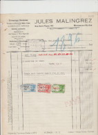 MONCEAU SUR SAMBRE - JULES MALINGREZ - ENTREPRISES GENERALES - FACTURE - 1943 - Straßenhandel Und Kleingewerbe