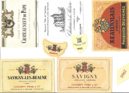 étiquette De Bouteille Vin BOURGOGNE CHAMPY Cie SAVIGNY BEAUNE Dijon 21 Cote D´or CHAI ST ANDRE MUSCADET MOULIN A VENT - Collections, Lots & Séries