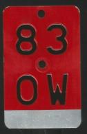 Velonummer Obwalden OW 83 - Plaques D'immatriculation