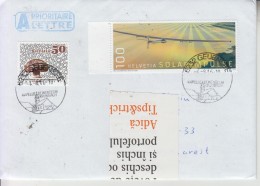 SWITZERLAND : SOLAR ENERGY AEROPLANE On Cover Circulated To ROMANIA - Envoi Enregistre! Registered Shipping! - Oblitérés