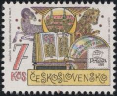 Czechoslovakia / Stamps (1988) 2845: Monument Of National Literature In Prague (Library, Globe) Painter Josef Liesler - Abadías Y Monasterios