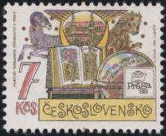 Czechoslovakia / Stamps (1988) 2845: Monument Of National Literature In Prague (Library, Globe) Painter Josef Liesler - Abdijen En Kloosters