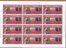 AC - TURKEY STAMP - THE 15th ANNIVERSARY OF THE FOUNDATION OF THE JUSTICE AND DEVELOPMENT PARTY MNH FULL SHEET 2016 - Unused Stamps