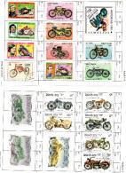 Motos - 51 Timbres Tous Différents - Bon état - Sur 7 Petites Feuilles De Carnets - Motorbikes