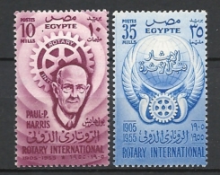Egitto      1955 The 50th Anniversary Of Rotary International  Hinged Yvert 374-75 - Oblitérés