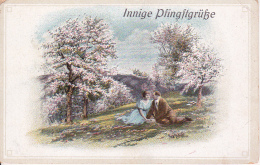 AK Innige Pfingstgrüße - Paar - Blühende Bäume -  Ca. 1910 (24488) - Pentecostés