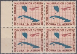 1957-269 CUBA. REPUBLICA. 1957. Ed.721. 30 ANIV PRIMER VUELO A KEY WEST. LIGERAS MANCHAS BLOCK 4. - Neufs