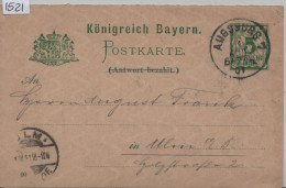 1901 Bayern Postkarte P 46 - Antwort Bezahlt - Stempel: Augsburg 7 Nach Ulm - Andere & Zonder Classificatie