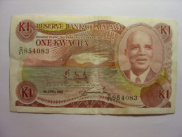 MALAWI - ONE 1 KWACHA - 1er AVRIL 1988  APRIL 1st - Billet Bank Note TABAC TOBACCO - Circulé TBE - KAMUZU BANDA - Malawi