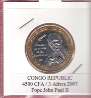 CONGO REP. 4500 CFA 2007 POPE JOHN PAUL II BIMETAL UNC NOT IN KM - VR-Rep. Kongo - Brazzaville