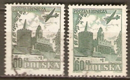 POLOGNE      -     Aéros.   1954.  Y&T N° 34  Oblitérés.  Nuances.   AVIONS - Used Stamps