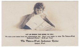 Spokane Washington, Spokesman Review Newspaper Image Advertisement, C1910s Vintage Real Photo Postcard - Spokane