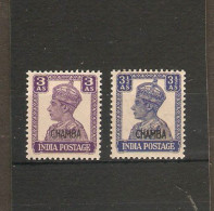 INDIA - CHAMBA 1942 - 1947 3a, 3½a SG 114, 115 UNMOUNTED MINT Cat £27 - Chamba