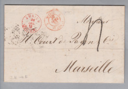 Heimat CH ZH Zürich 1853-01-28 BOM über St.Louis Nach Marseille - 1843-1852 Federale & Kantonnale Postzegels