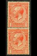 1913 1d Dull Scarlet, Wmk Royal Cypher ("Multiple") COIL JOIN VERTICAL PAIR, SG Spec N17(2)e, Upper Stamp Very... - Unclassified