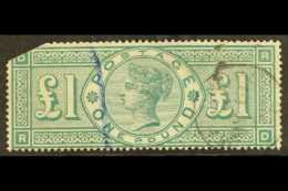 1887-92 £1 Green, SG 212, Used "spacefiller" With Good Colour, NW Corner Clipped For More Images, Please... - Sonstige & Ohne Zuordnung