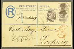 1886 (13 DEC) REGISTERED ENVELOPE TO LEIPZIG A 2d Blue Registered Envelope, Size G, Uprated With 1883-84 2d,... - Sonstige & Ohne Zuordnung