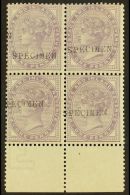 1881 1d Lilac (16 Dots) Handstamped "SPECIMEN" (SG Type 9), SG 172s, Never Hinged Mint BLOCK OF FOUR With Sheet... - Andere & Zonder Classificatie