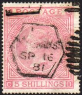 1867 5s Pale Rose, Scarce Plate 2, SG 127, Fine Used With Bright Colour, Reasonable Cancellation. Cat SG... - Sonstige & Ohne Zuordnung