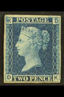 1858 2D IMPERF PROOF. 1858 2d Blue 'DK' Plate 9 Imperforate Proof On Soft White Card Printed For The Paris... - Sonstige & Ohne Zuordnung