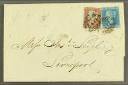 1841 MIXED FRANKING. 1850 (26 Jul) EL From Bradford To Liverpool Bearing The 1841 1d Red (3 Margins) & 2d Blue... - Sonstige & Ohne Zuordnung