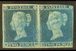 1841 2d Blue (SG 14) Horizontal Pair "HD - HE" With 1844 Type Cancels In BLUE. Into At Right, But The "HD" Stamp... - Sonstige & Ohne Zuordnung