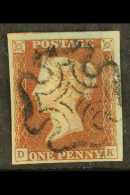 1841 1d Red- Brown 'DK' Plate 9, SG 7, Superb Used With 4 Good / Large Margins & Pretty MC Pmk. A Lovely... - Andere & Zonder Classificatie