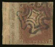 1841 1d Red-brown 'J A' Plate 24, With Sheet Margin At Left Showing "(to)wards The RIGHT HA(ND)" Inscription,... - Otros & Sin Clasificación