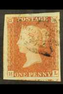 1841 1d Red Brown 'HL' From 'black' PLATE 11, SG 7, SUPERB USED With 4 Large To Gigantic Margins & Light MC... - Other & Unclassified