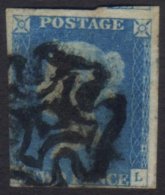1840 2d Pale Blue 'OL' Plate 2, SG 6, Used With 3 Margins And Black MC Cancellation. For More Images, Please Visit... - Sonstige & Ohne Zuordnung