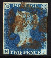 1840 2d Pale Blue 'NF' Plate 2, SG 6, Used With 3 Margins & Indistinct Red MC Pmk, Thinned. For More Images,... - Sonstige & Ohne Zuordnung